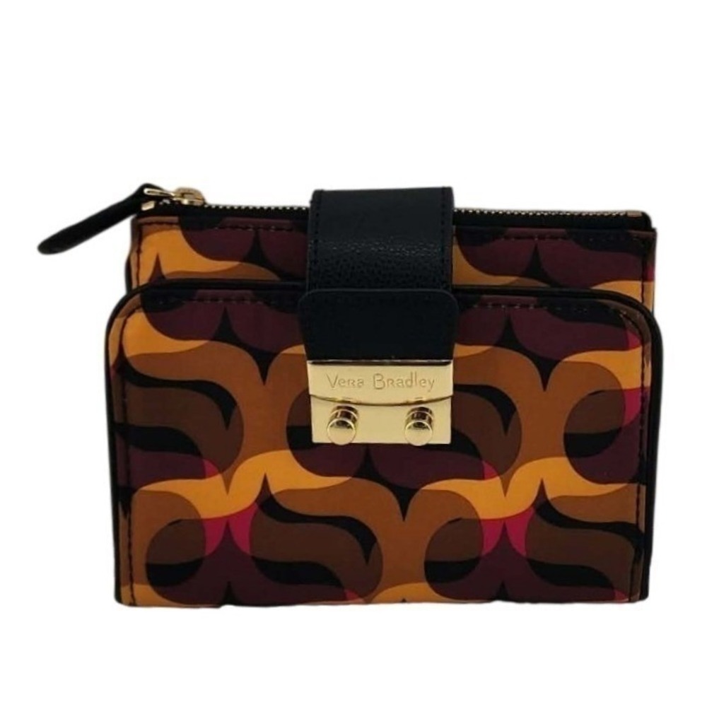 Vera Bradley Bifold Wallet Modern Lights Pattern Pushlock Metal clasp